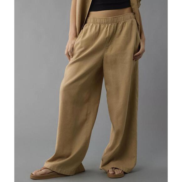 American Eagle Outfitters Pants - AE Tan Linen-Blend Pull-On High-Waisted Pants American Eagle Camel